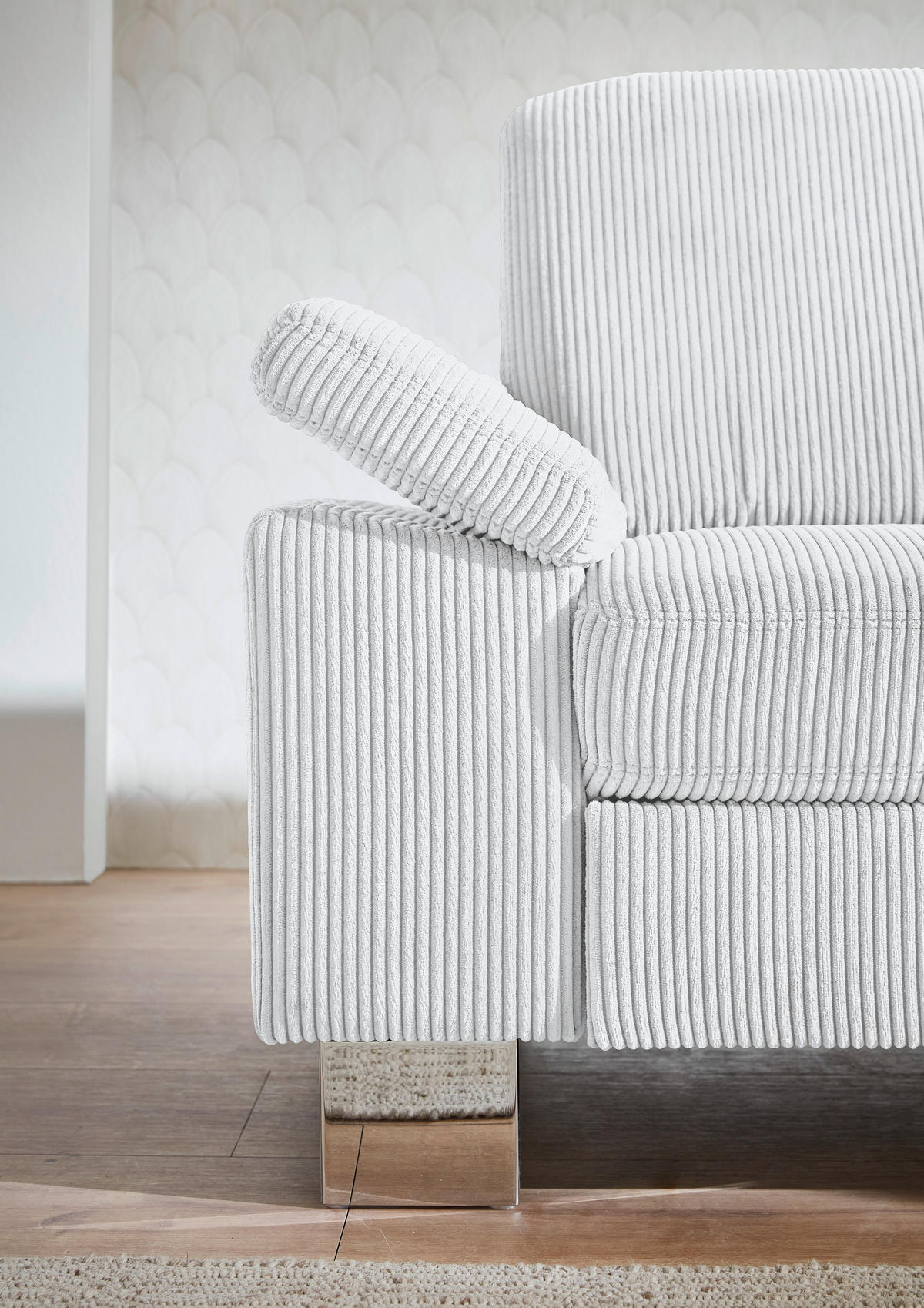 ECKSOFA in Cord Silberfarben  - Edelstahlfarben/Silberfarben, Konventionell, Textil/Metall (248/200cm) - Beldomo System