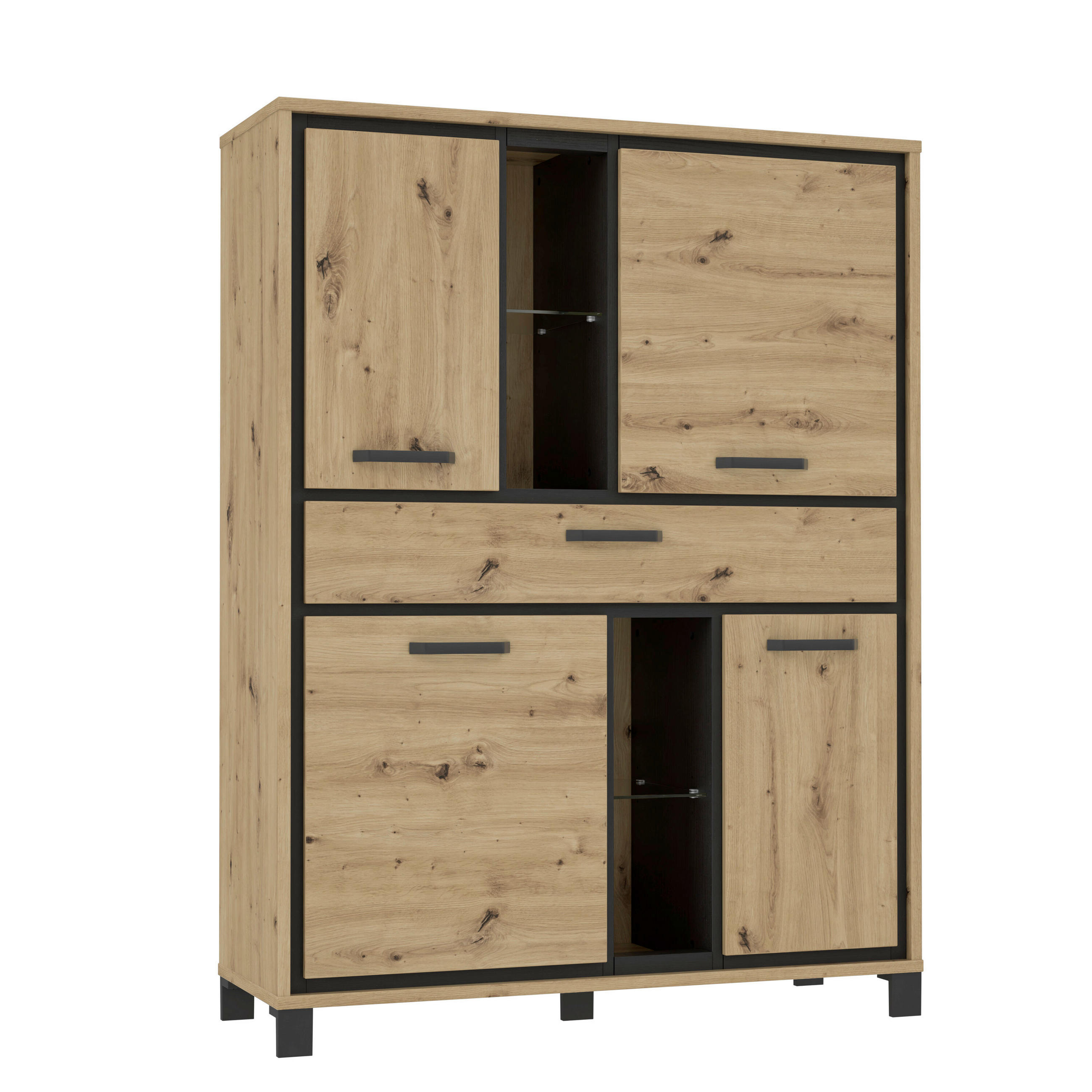 HIGHBOARD  in 120,4/161/41,5 cm  - Eichefarben/Schwarz, Basics, Glas/Holzwerkstoff (120,4/161/41,5cm) - Livetastic