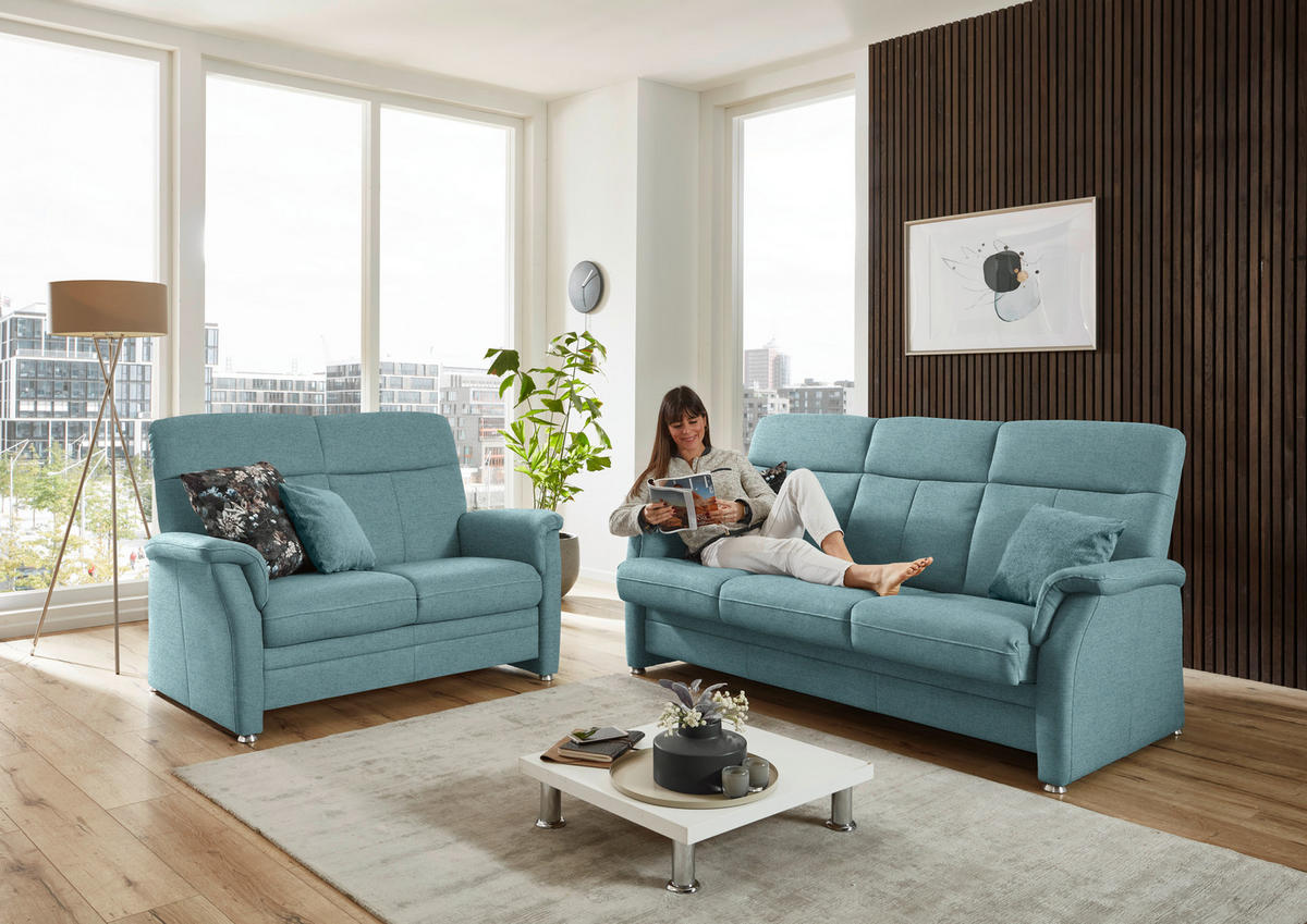 SITZGARNITUR Flachgewebe Hellblau  - Alufarben/Hellblau, Konventionell, Textil/Metall (142-194/100/89cm) - Beldomo Comfort