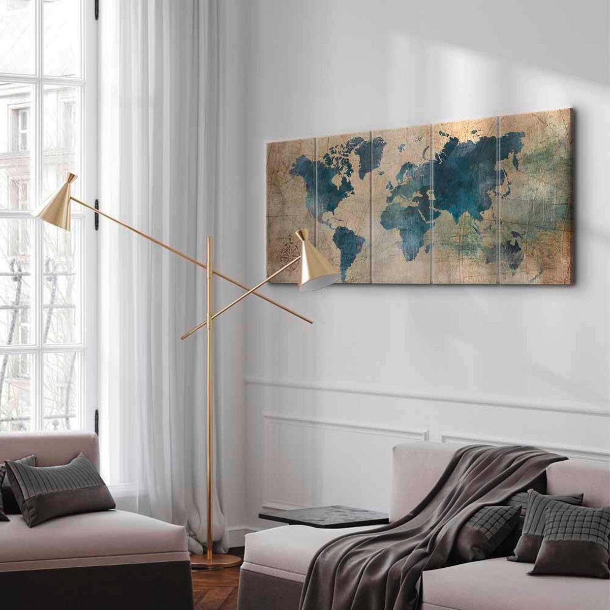 LEINWANDBILD Weltkarte 200/80/1.2 cm  - Blau/Beige, Basics, Holzwerkstoff/Textil (200/80/1.2cm) - artgeist