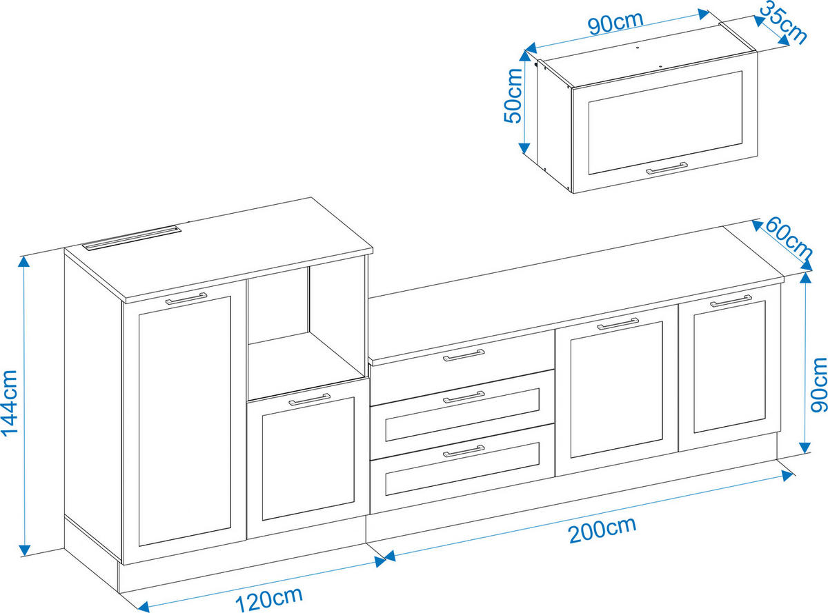 KÜCHENBLOCK 320 cm   in Grün, Eiche Artisan  - Schwarz/Eiche Artisan, Design, Holzwerkstoff/Metall (320cm) - P & B