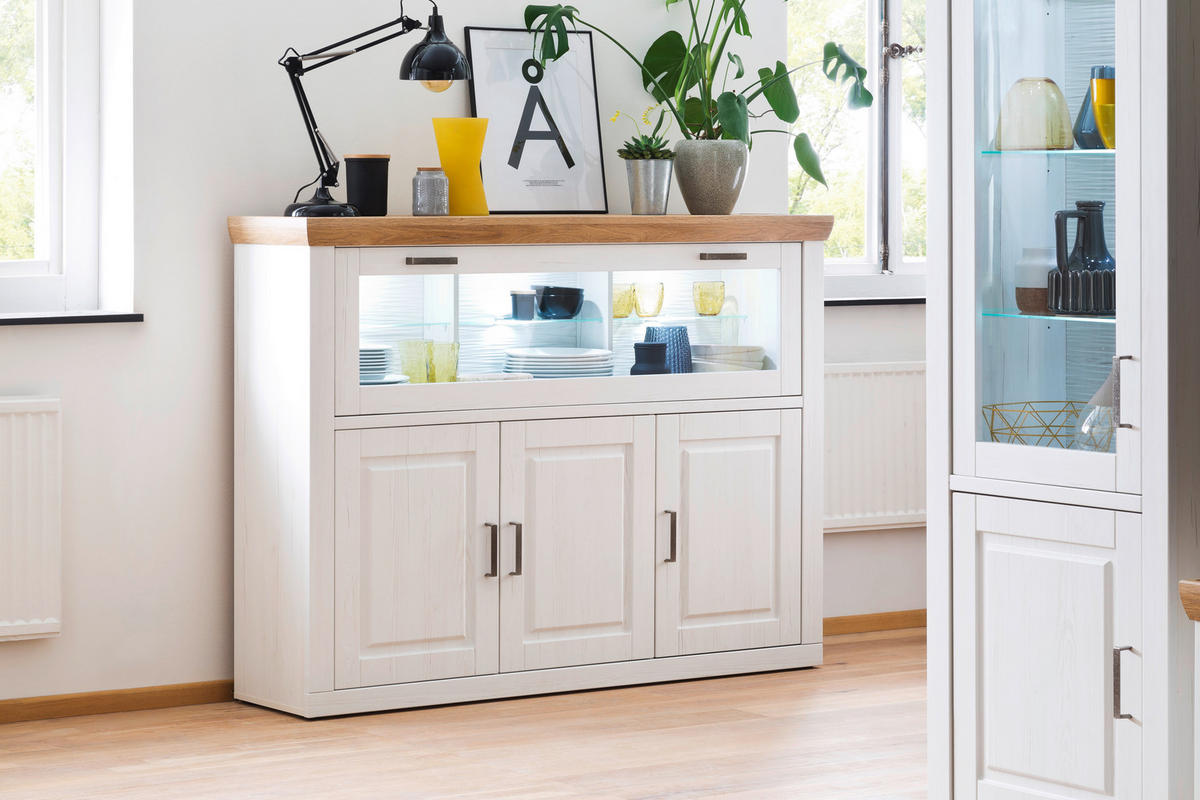 HIGHBOARD Brixen, 163/123/40 cm,  - Eichefarben/Schwarz, Design, Glas/Holzwerkstoff (163/123/40cm) - Livetastic