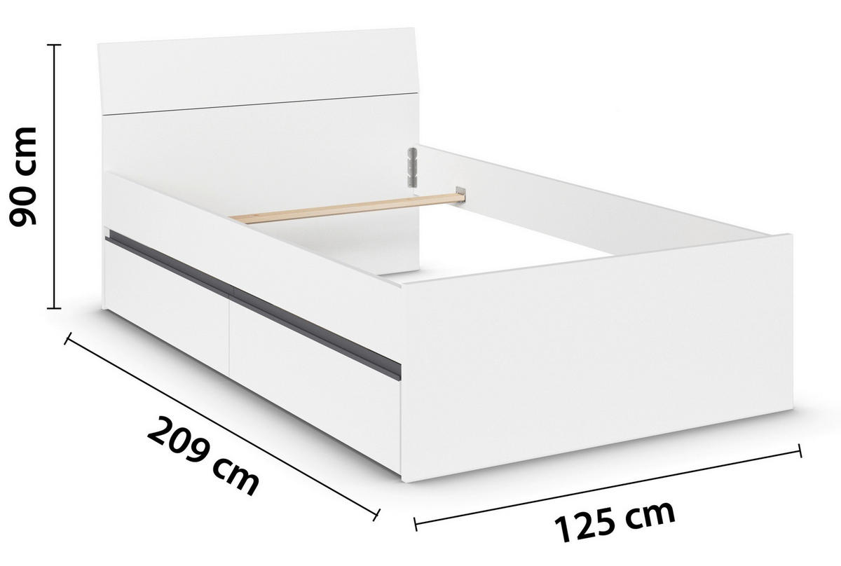POSTELJA 120 cm   x 200 cm  , leseni material bela, siva  - siva/bela, Trend, leseni material (120/200cm) - Xora