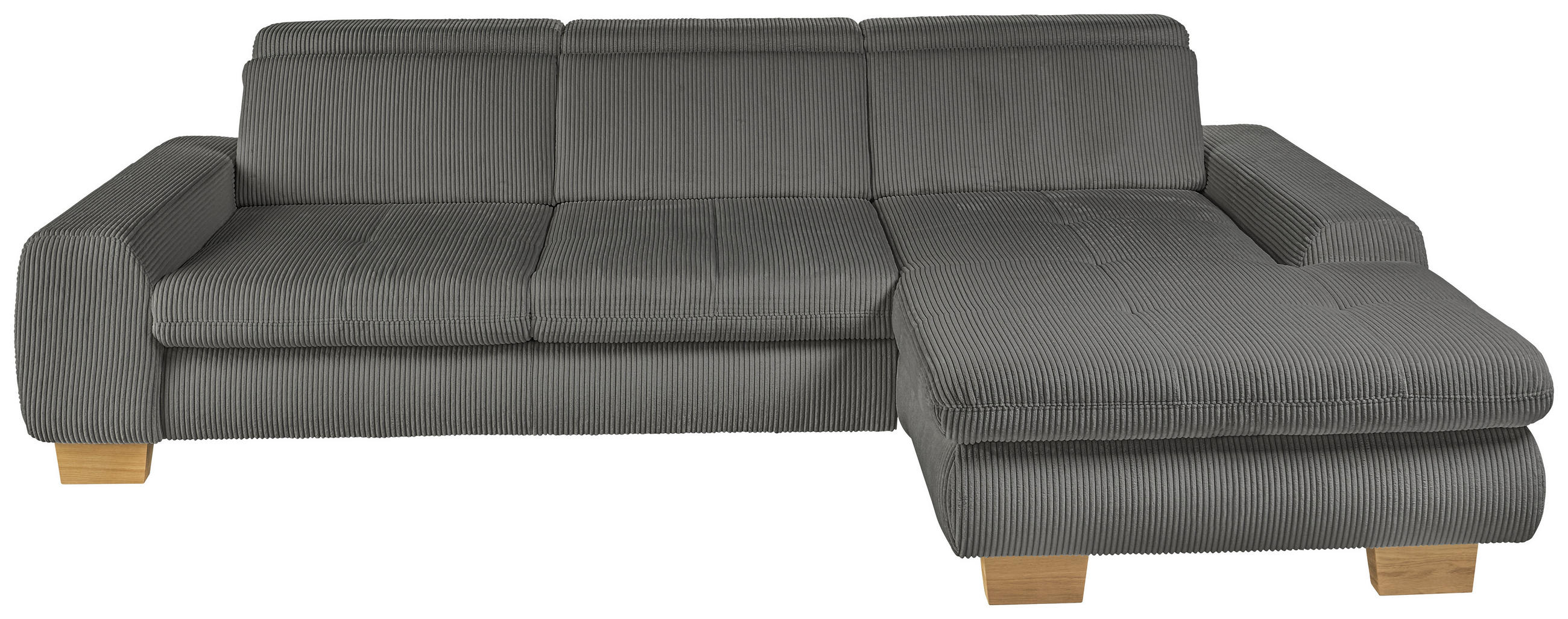 ECKSOFA Anthrazit Cord Rücken echt, Sitztiefenverstellung  - Eiche Bianco/Anthrazit, KONVENTIONELL, Holz/Textil (307/195cm) - SetOne by Musterring