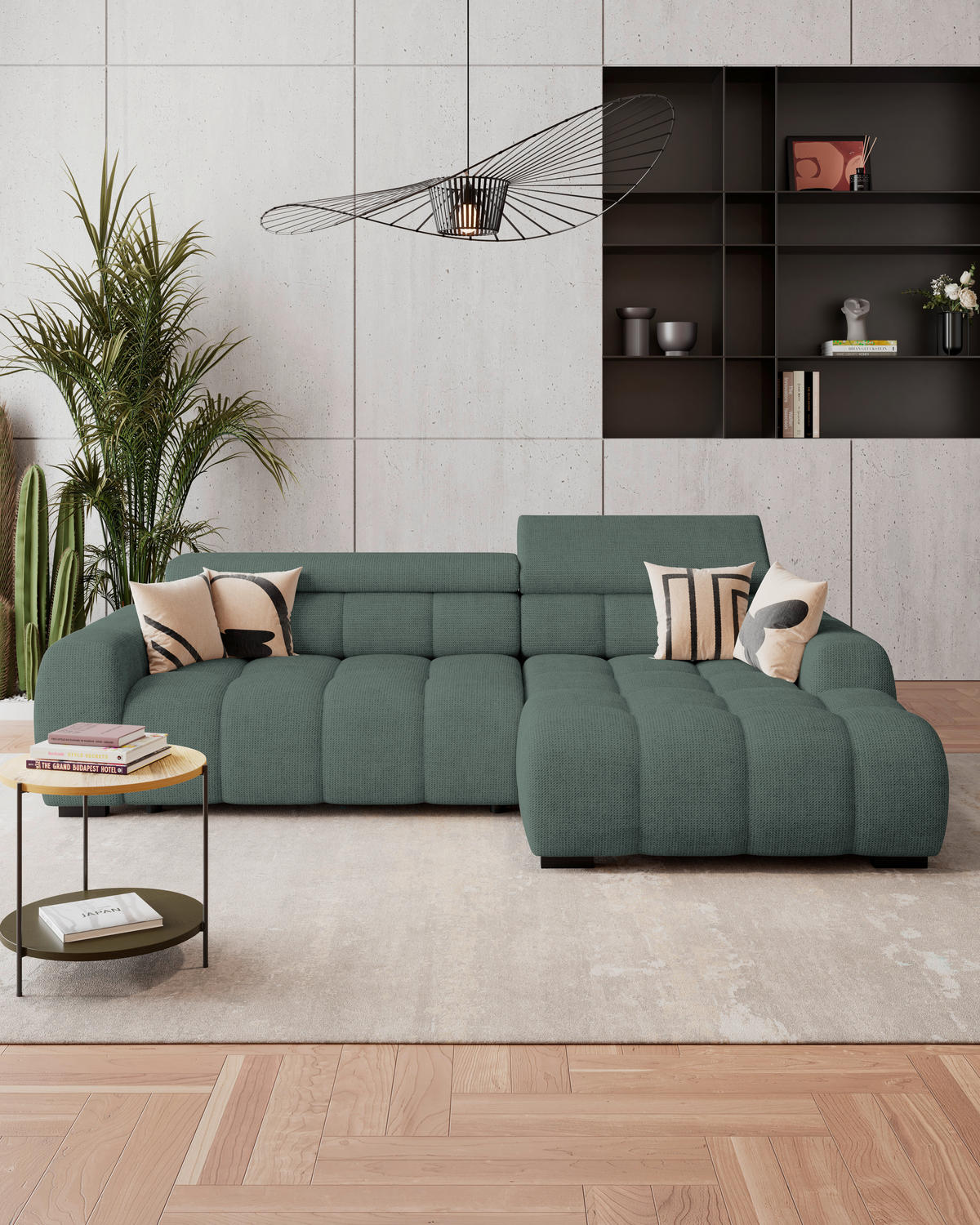 HÖRNSOFFA i vävt tyg grön  - grön/svart, Trend, textil/plast (285/168cm) - Livetastic