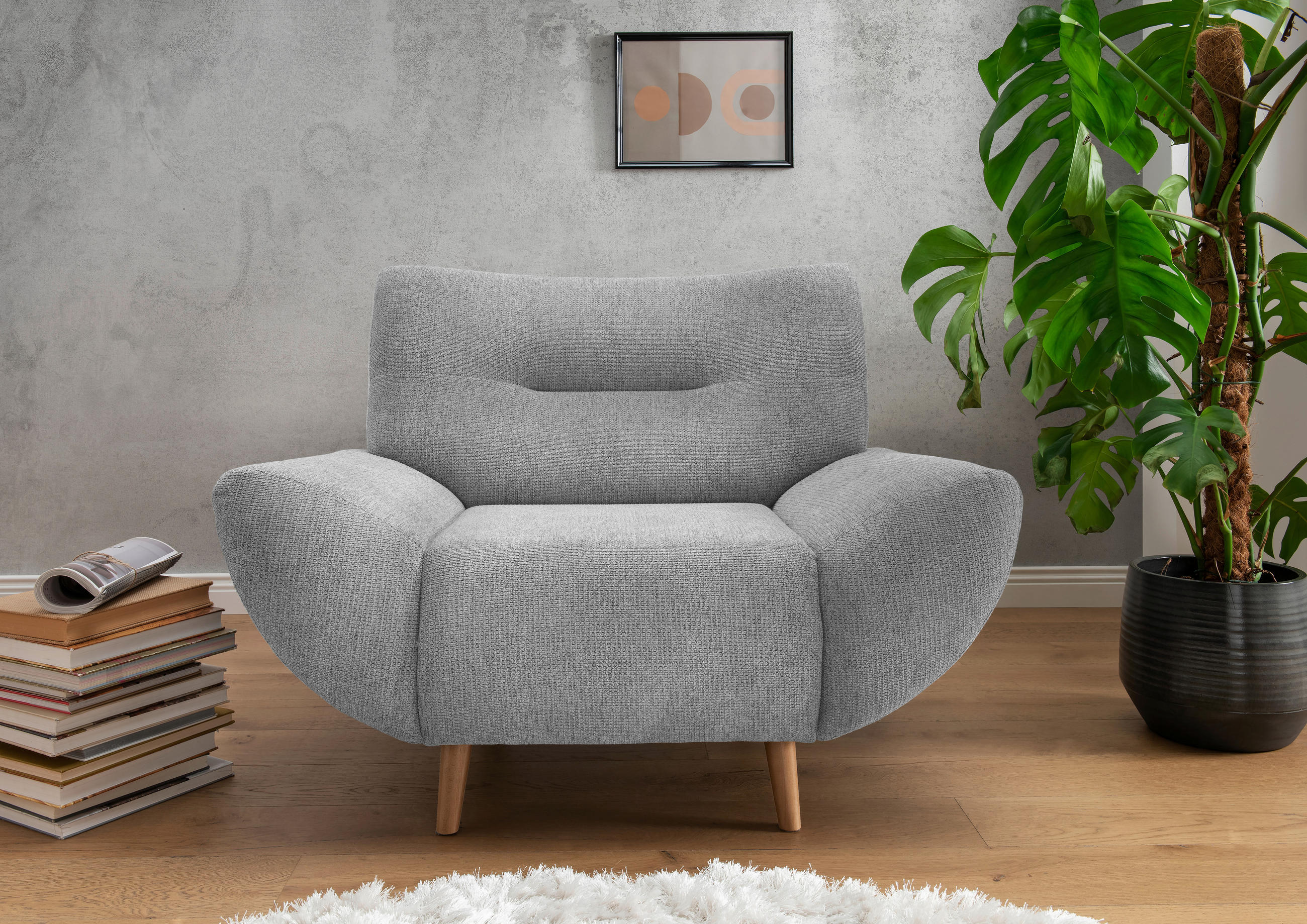 SESSEL Chenille Silberfarben    - Wildeiche/Silberfarben, MODERN, Holz/Textil (111/81/90cm) - MID.YOU