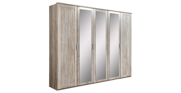 DREHTÜRENSCHRANK in Eichefarben - Eichefarben/Silberfarben, KONVENTIONELL, Glas/Holzwerkstoff (225/210/58cm) - Cantus