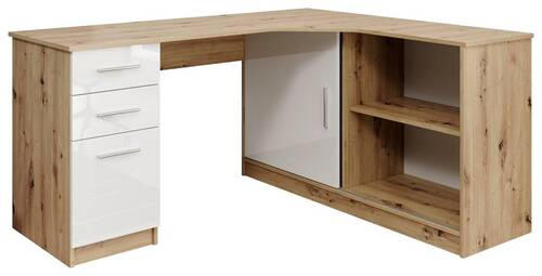 ECKSCHREIBTISCH 150/120/75 cm  in Weiß, Eichefarben  - Eichefarben/Alufarben, KONVENTIONELL, Holzwerkstoff/Kunststoff (150/120/75cm) - Venda