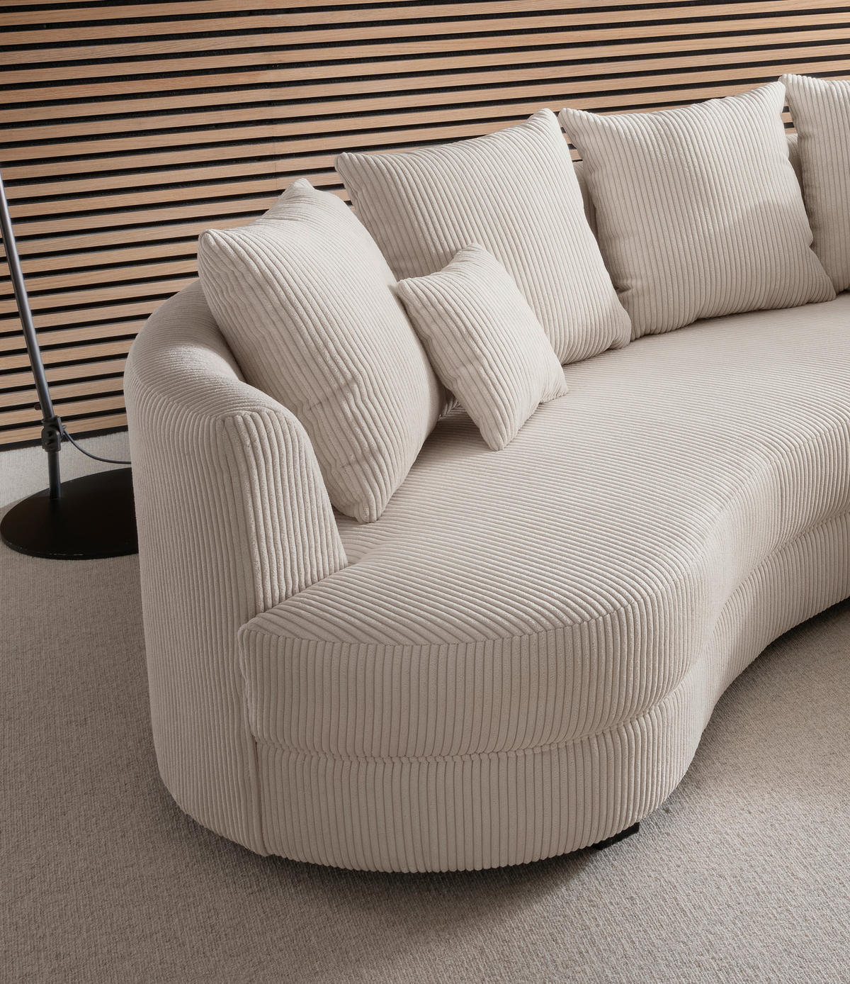 Wohnlandschaft inkl. Hocker in Cord Beige  - Beige/Schwarz, Design, Kunststoff/Textil (300/160cm) - Livetastic