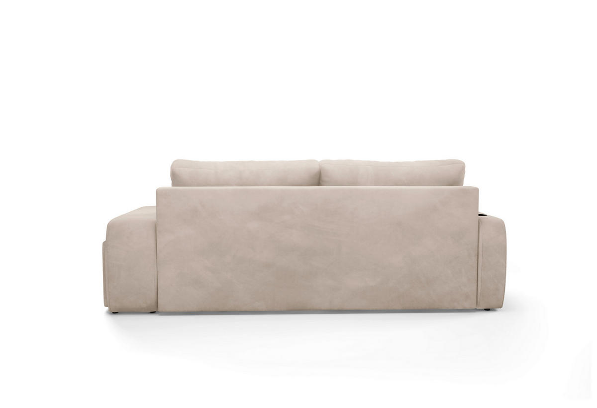 SCHLAFSOFA INES  mit Plüsch Beige  - Beige/Schwarz, Design, Kunststoff/Textil (258/98/95cm) - Livetastic