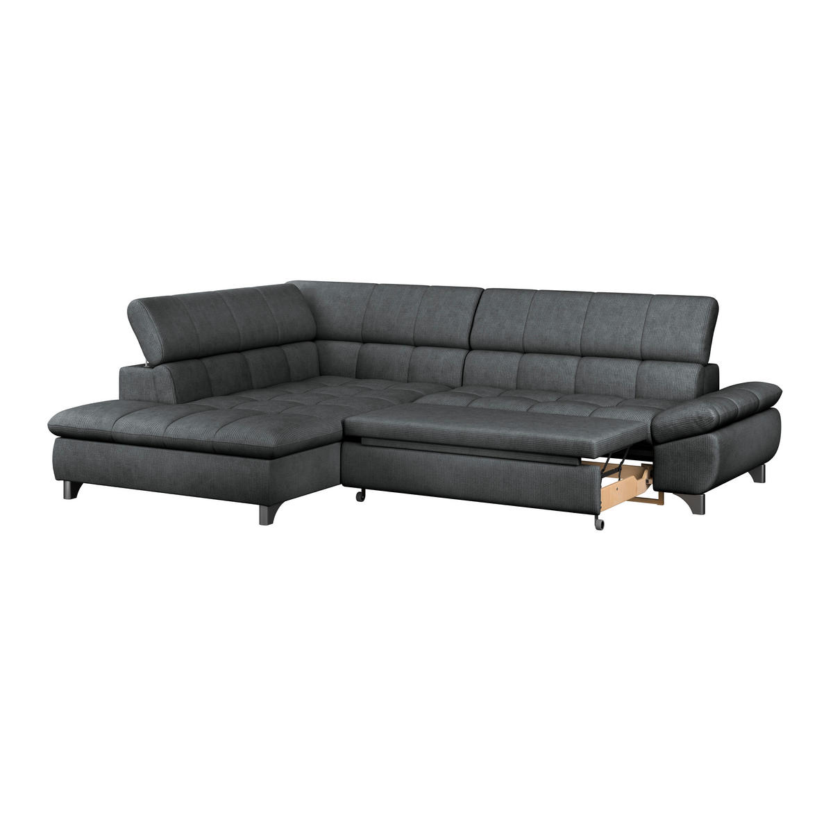 ECKSOFA Graphitfarben Chenille  - Chromfarben/Graphitfarben, KONVENTIONELL, Textil/Metall (234/312cm) - Livetastic