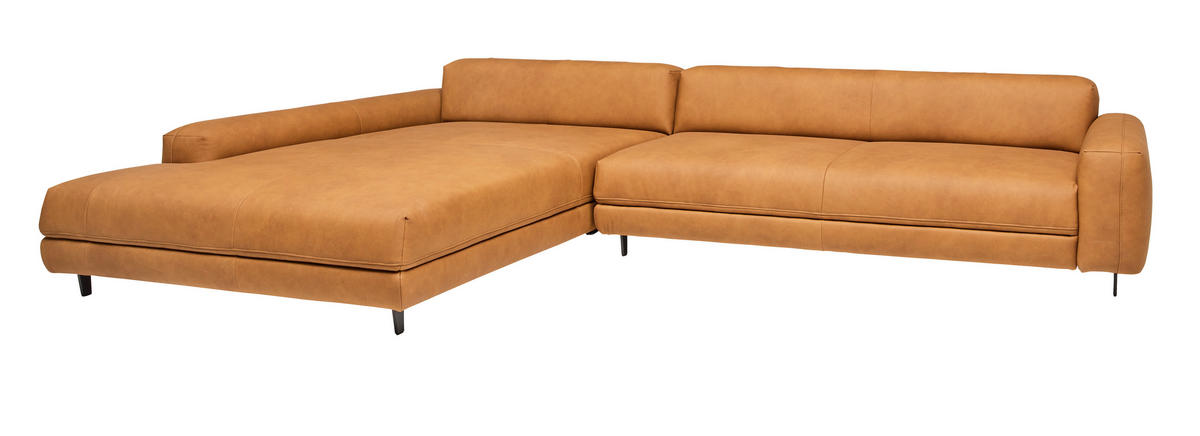 ECKSOFA in Echtleder Hellbraun  - Hellbraun/Anthrazit, Design, Leder/Metall (225/355cm) - Johann Jakob