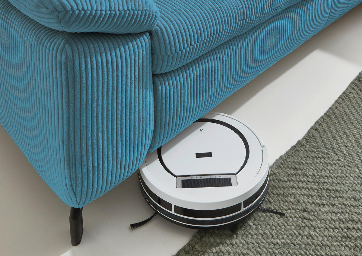 ECKSOFA in Cord, Velours Petrol  - Petrol/Schwarz, Design, Textil/Metall (291/197cm) - Beldomo Style