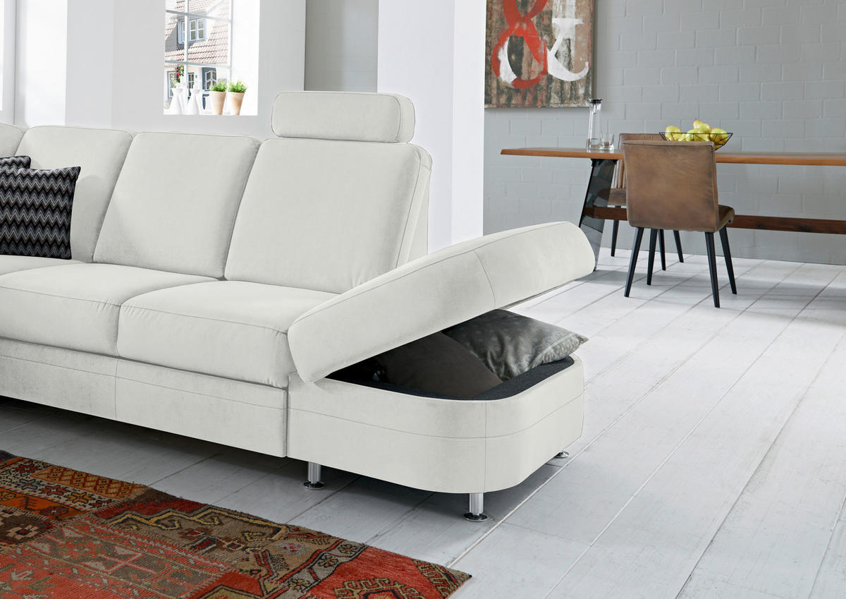 ECKSOFA in Flachgewebe Hellgrau  - Hellgrau/Alufarben, Konventionell, Textil/Metall (269/289cm) - Beldomo System