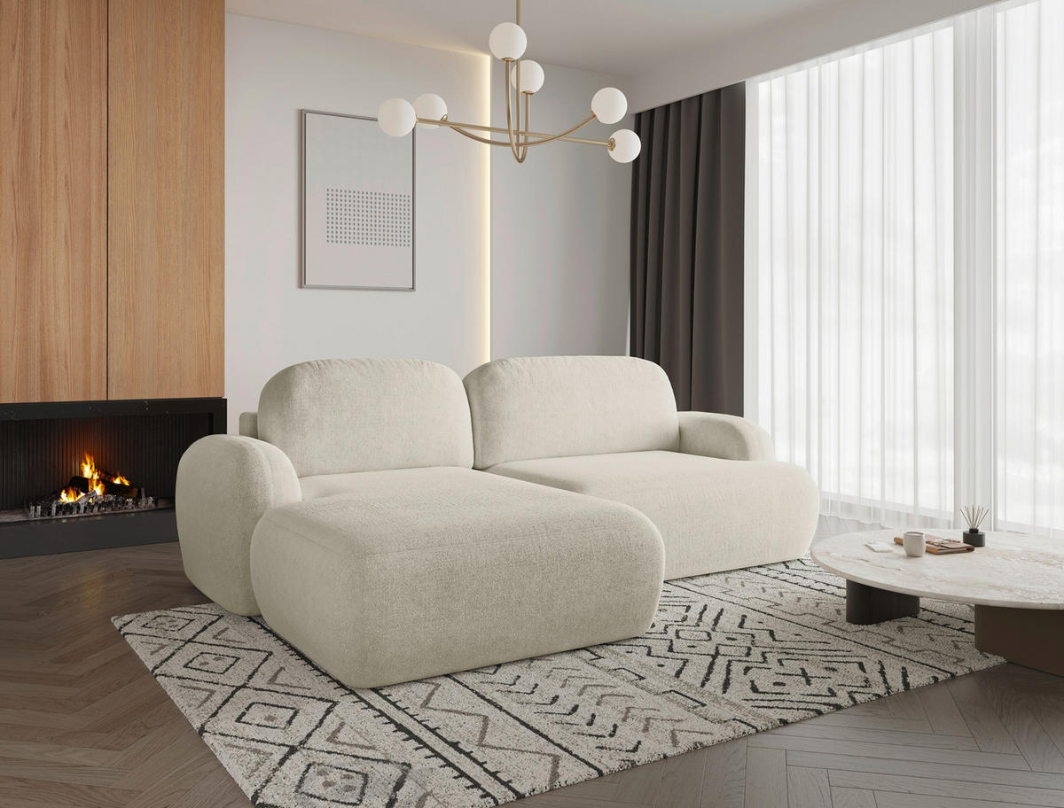 ECKSOFA Sevilla Plus in Bouclé Creme  275/175 cm  - Creme/Schwarz, Design, Kunststoff/Textil (275/175cm) - MID.YOU