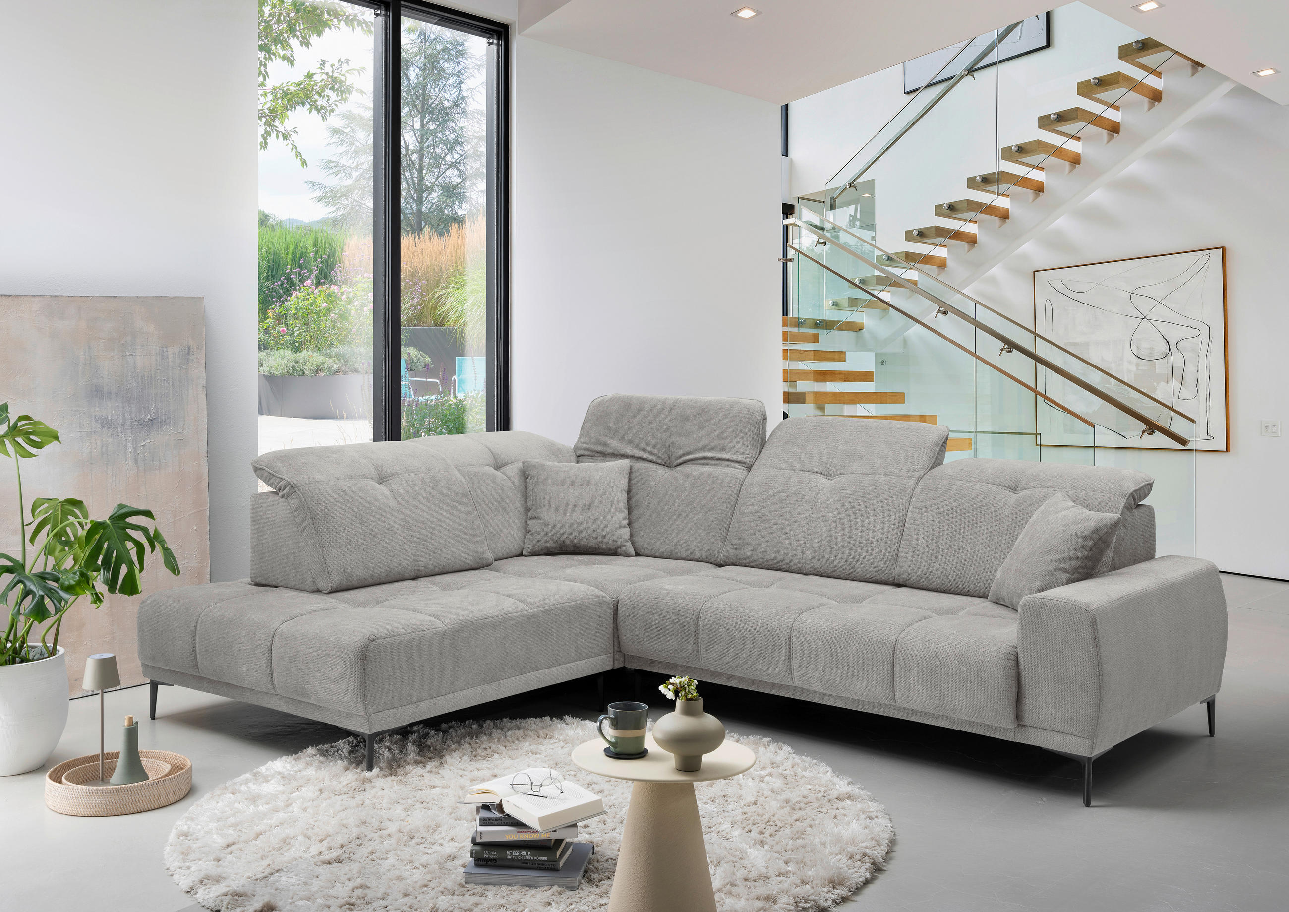 ECKSOFA Chenille Grau  - Schwarz/Grau, Basics, Textil/Metall (232/305cm) - Livetastic