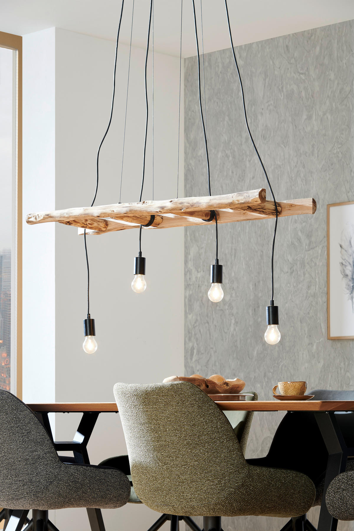 HÄNGELEUCHTE Rustic 115/30/192 cm   - Schwarz/Naturfarben, Design, Holz/Metall (115/30/192cm) - Marama