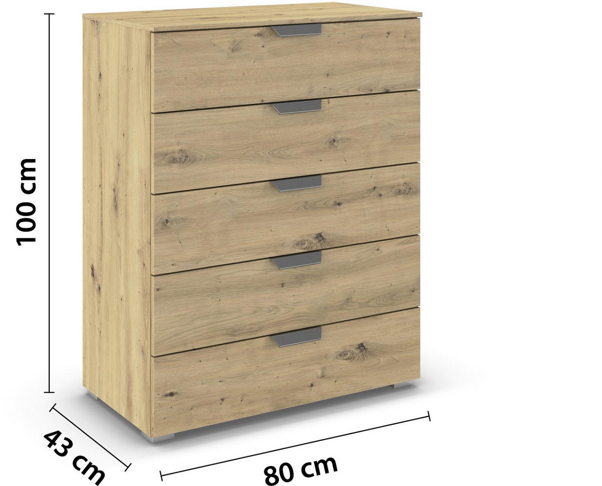 KOMMODE  in 80/100/43 cm  - Chromfarben/Eiche Artisan, Design, Holzwerkstoff/Metall (80/100/43cm) - Carryhome