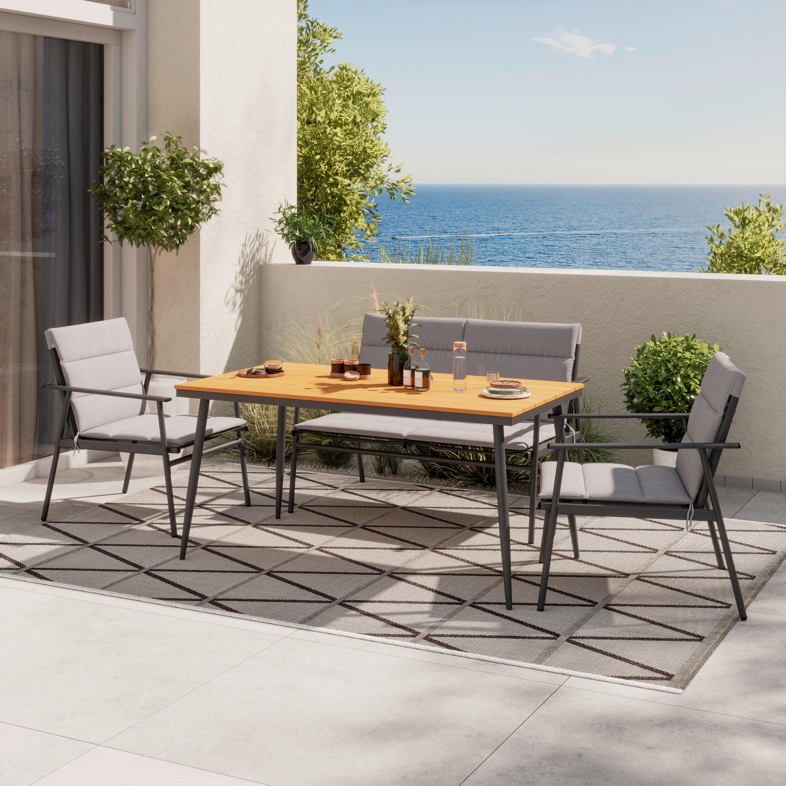 GARTENSET  7-teilig  - Dunkelgrau/Naturfarben, Lifestyle, Kunststoff/Textil (63,5/82/70cm) - Ambia Garden