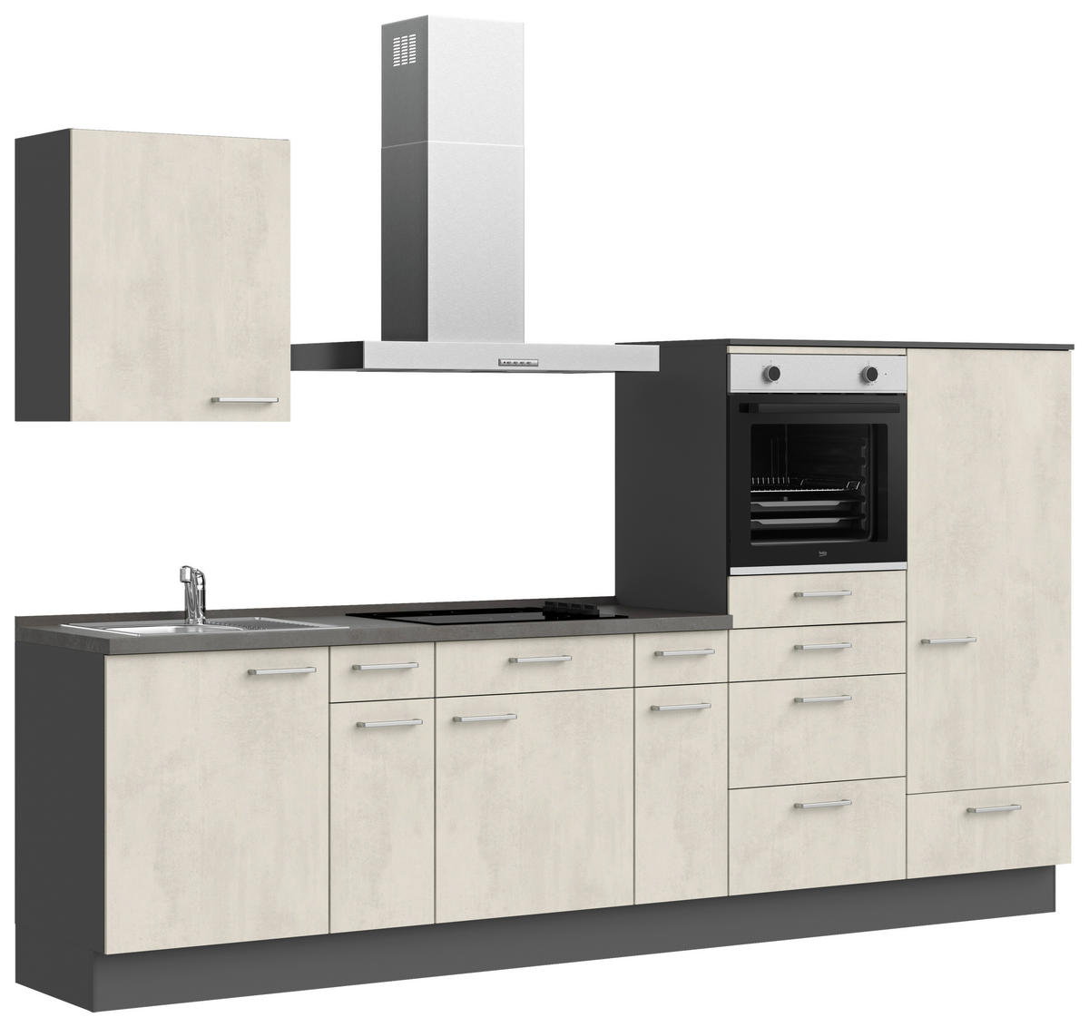 KÜCHENBLOCK Riva 300 cm  in Weiß, Schieferfarben  - Schieferfarben/Edelstahlfarben, MODERN, Holzwerkstoff/Metall (300cm) - Nobilia