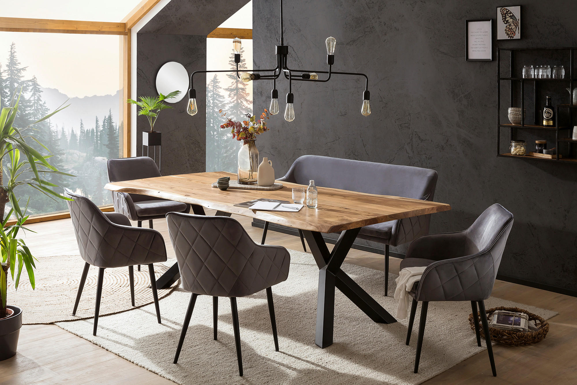 TISCHGRUPPE Grau, Naturfarben  - Naturfarben/Grau, MODERN, Holz/Textil (200/100/76,5cm) - Livetastic