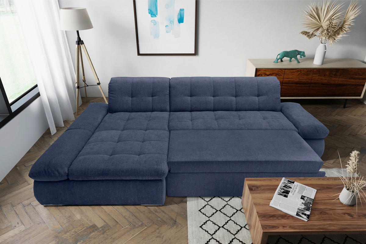 ECKSOFA Dunkelblau Mikrofaser  - Chromfarben/Dunkelblau, KONVENTIONELL, Textil/Metall (172/300cm) - MID.YOU