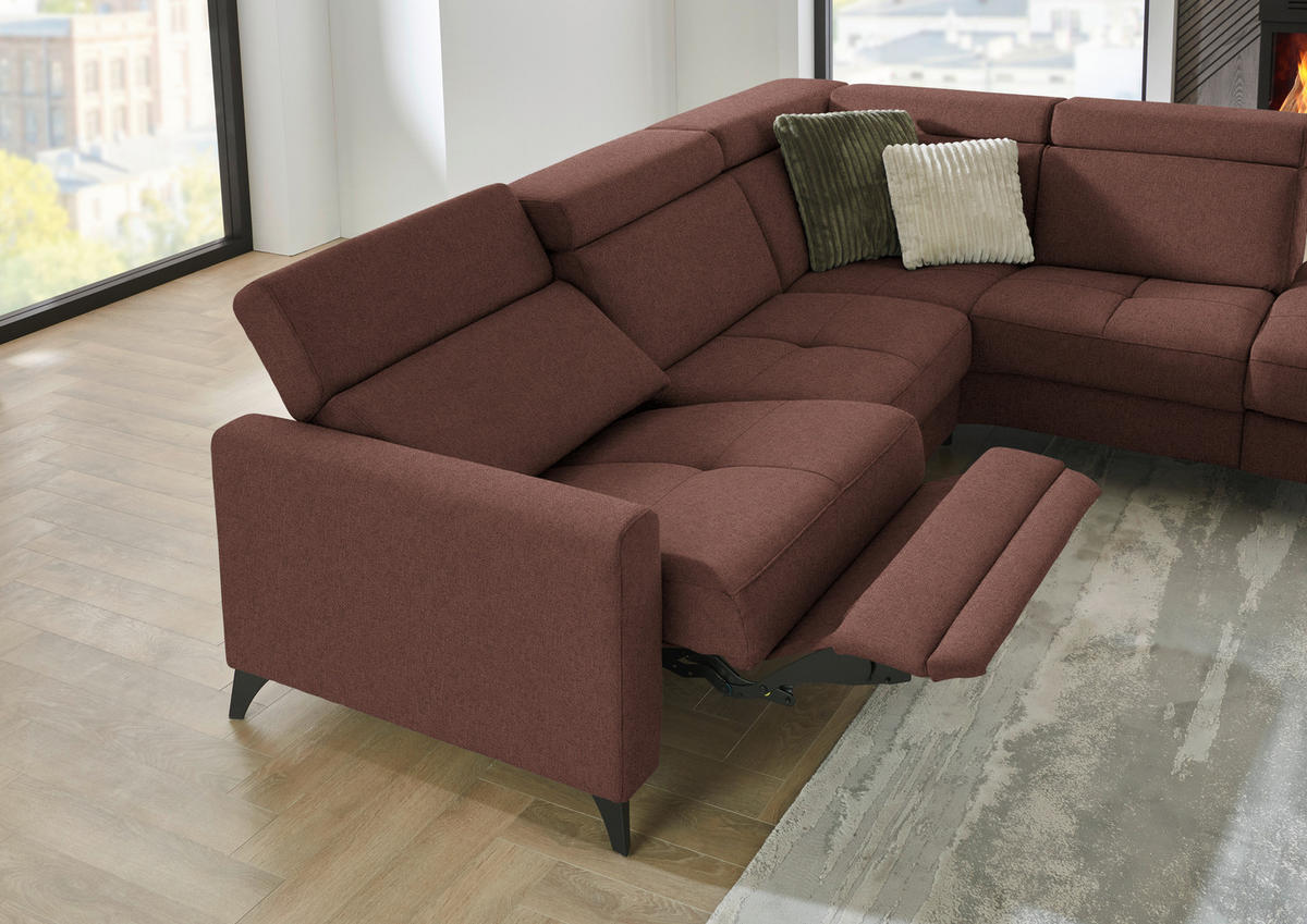 ECKSOFA Flachgewebe Weinrot  - Weinrot/Schwarz, Konventionell, Textil/Metall (276/214cm) - Beldomo System