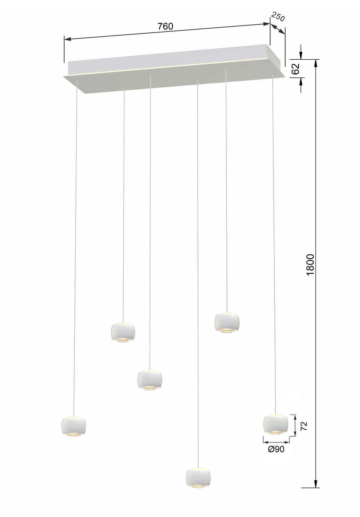 LED-HÄNGELEUCHTE 76/25/180 cm  - Weiß, Design, Metall (76/25/180cm)