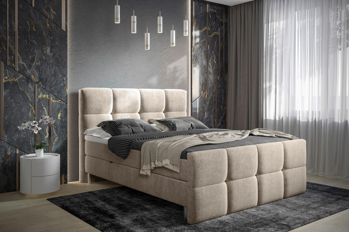 BOXBETT 180/200 cm  in Taupe  - Taupe/Chromfarben, Modern, Holz/Holzwerkstoff (180/200cm) - Esposa