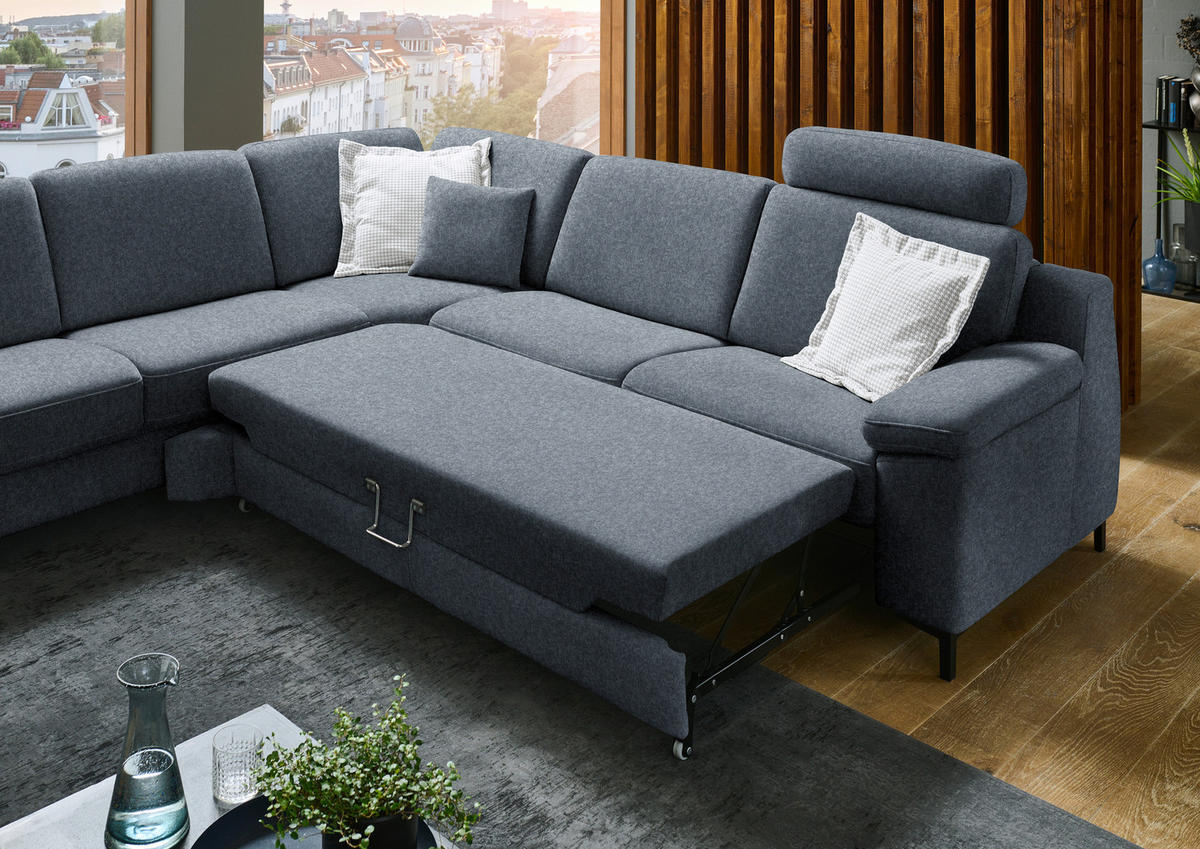 ECKSOFA in Chenille Dunkelgrau  278/278 cm  - Dunkelgrau/Schwarz, Design, Textil/Metall (278/278cm) - Valdera