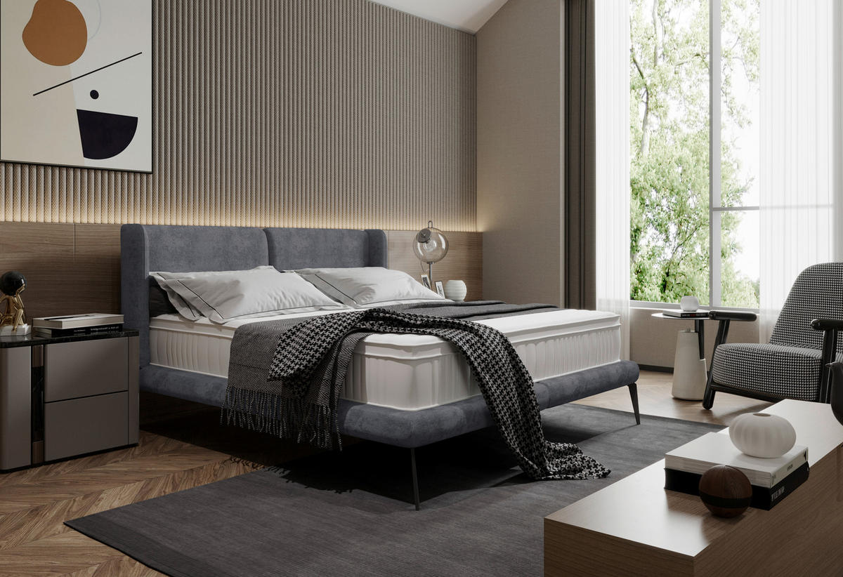 Polsterbett inkl. Matratze 180/200 cm  in Hellgrau  - Creme/Hellgrau, MODERN, Textil/Metall (180/200cm) - Livetastic