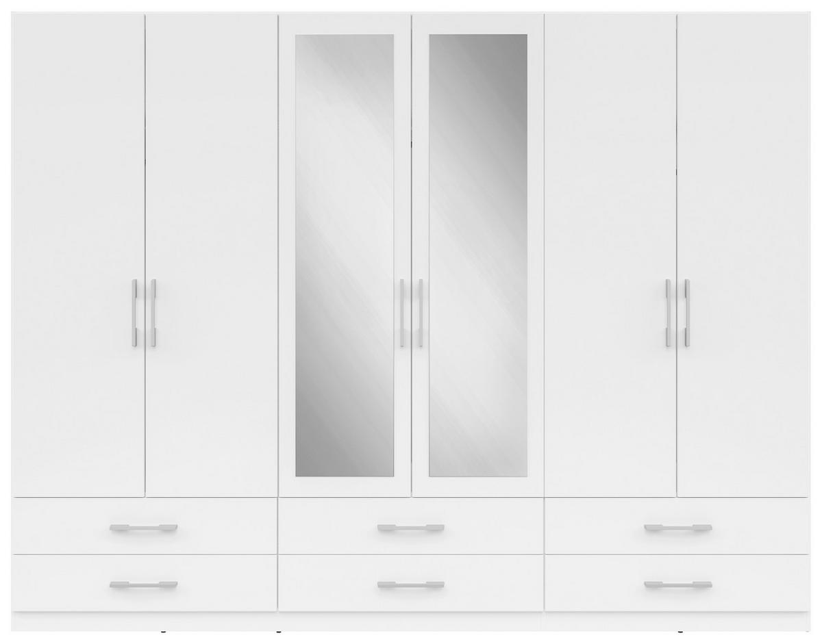 KLEIDERSCHRANK 270/210/54 cm 6-türig Weiß  - Silberfarben/Weiß, MODERN, Glas/Holzwerkstoff (270/210/54cm) - MID.YOU