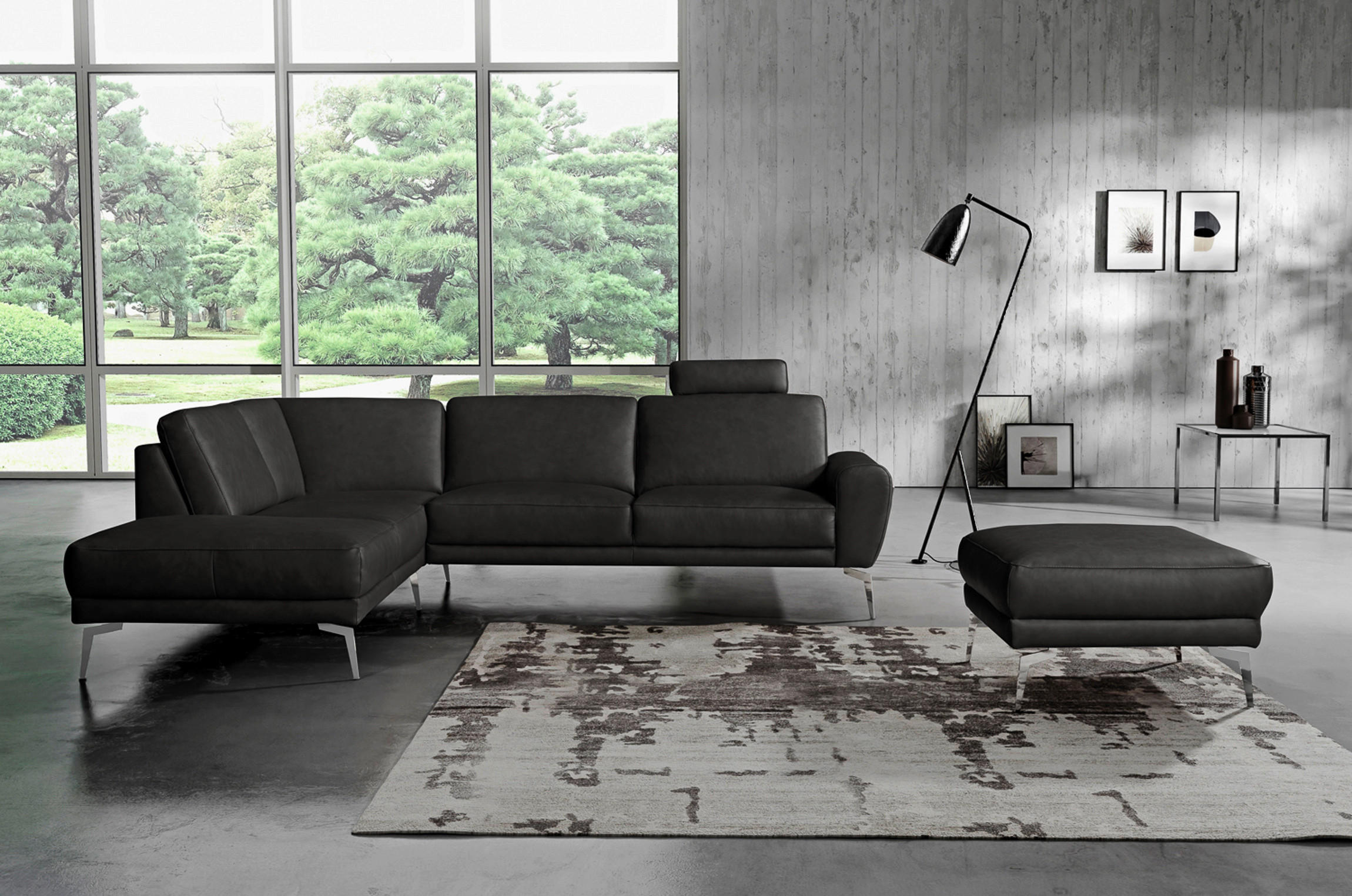 HOCKER in Leder Schwarz - Chromfarben/Schwarz, Design, Leder/Metall (96/45/80cm) - Livetastic