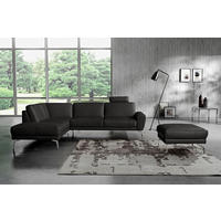 HOCKER Echtleder Schwarz  - Chromfarben/Schwarz, Design, Leder/Metall (96/45/80cm) - Livetastic