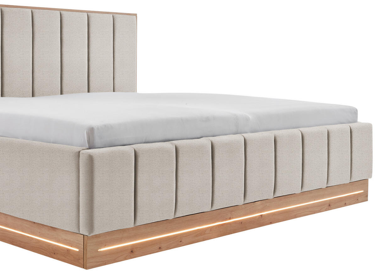 POLSTERBETT Beleuchtung Beige 180/200 cm  - Eichefarben/Beige, Basics, Holzwerkstoff/Textil (180/200cm) - Chameo