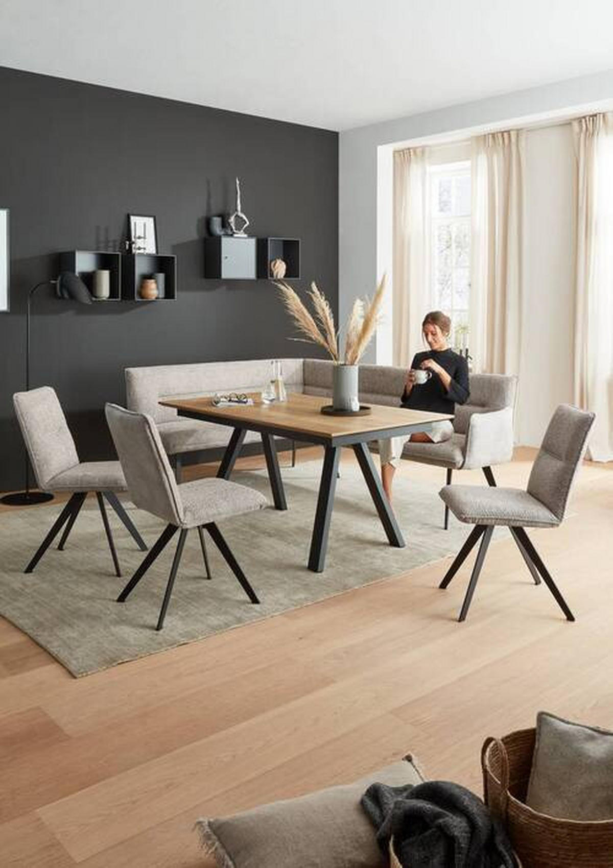 ESSTISCH in Metall, Holzwerkstoff 140/90/75 cm  - Eichefarben/Anthrazit, Design, Holzwerkstoff/Metall (140/90/75cm) - Venjakob