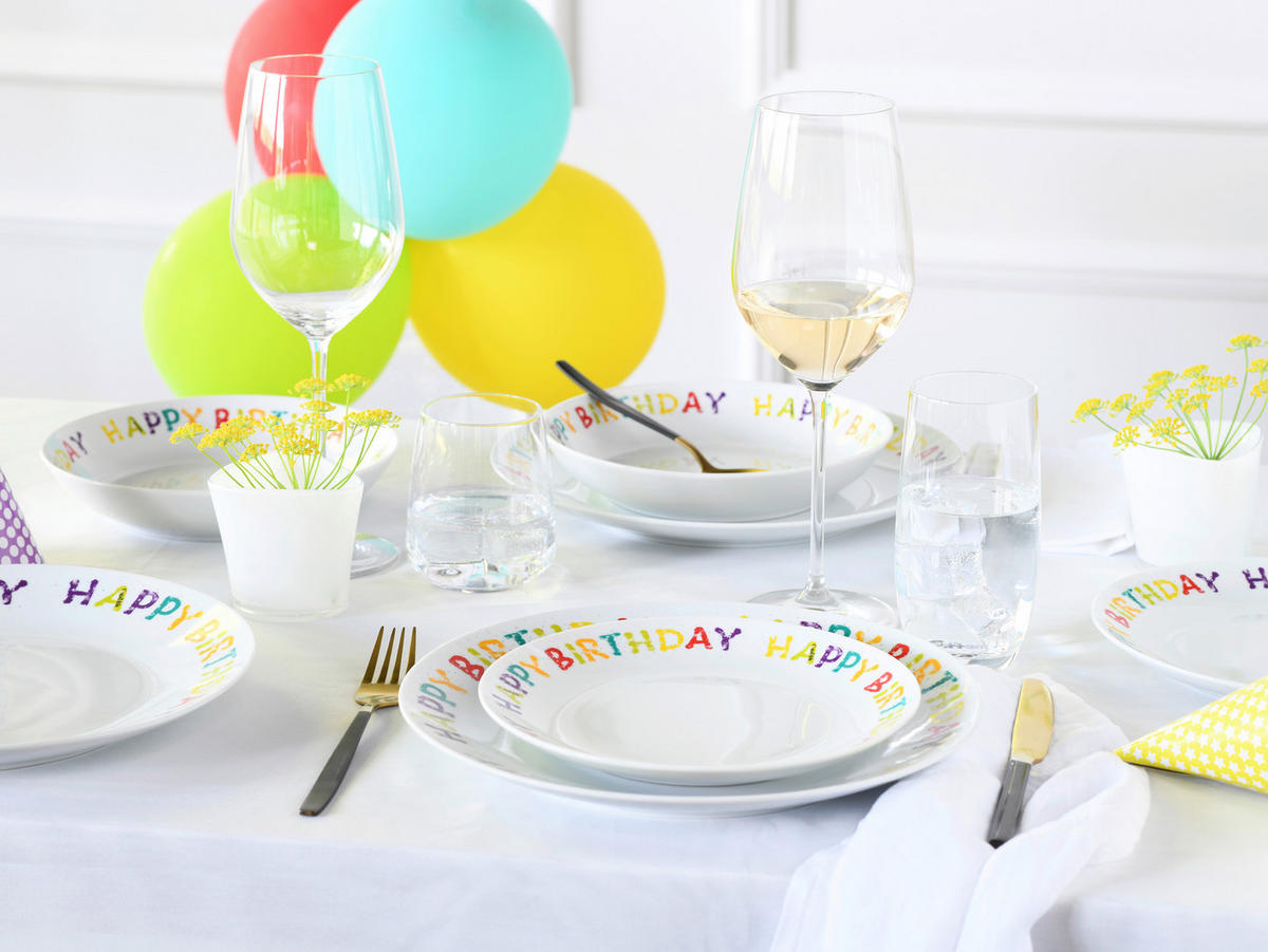 TAFELSERVICE Happy Birthday, Tellerset 12-tlg 12-teilig  - Multicolor, Basics, Keramik - Creatable