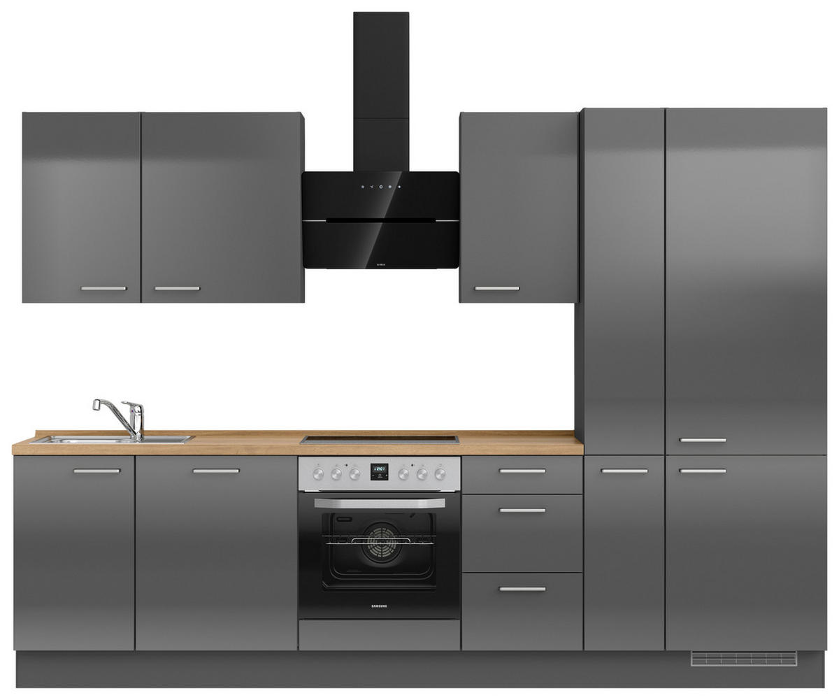 KÜCHENBLOCK 300 cm   in Eichefarben, Schieferfarben  - Schieferfarben/Edelstahlfarben, MODERN, Holzwerkstoff/Metall (300cm) - Nobilia