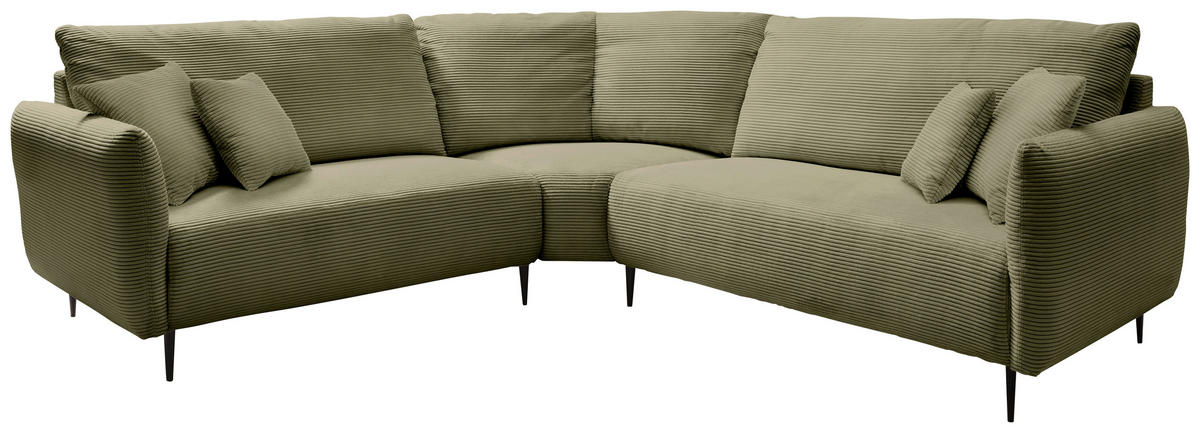 ECKSOFA Olivgrün Cord  - Schwarz/Olivgrün, Design, Textil/Metall (256/256cm) - Livetastic