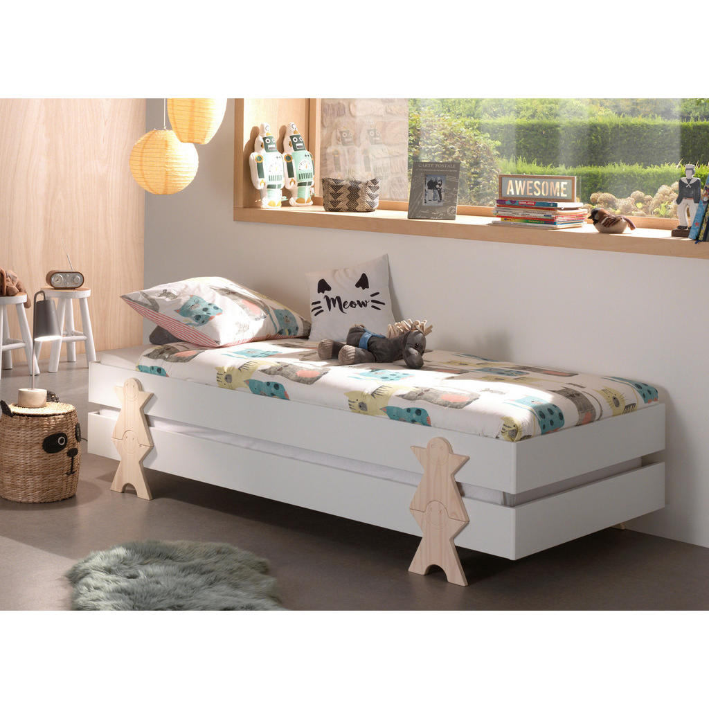 Stapelbett + Lattenrost 90x200 Cm Modulo Kiefer Massiv/weiß