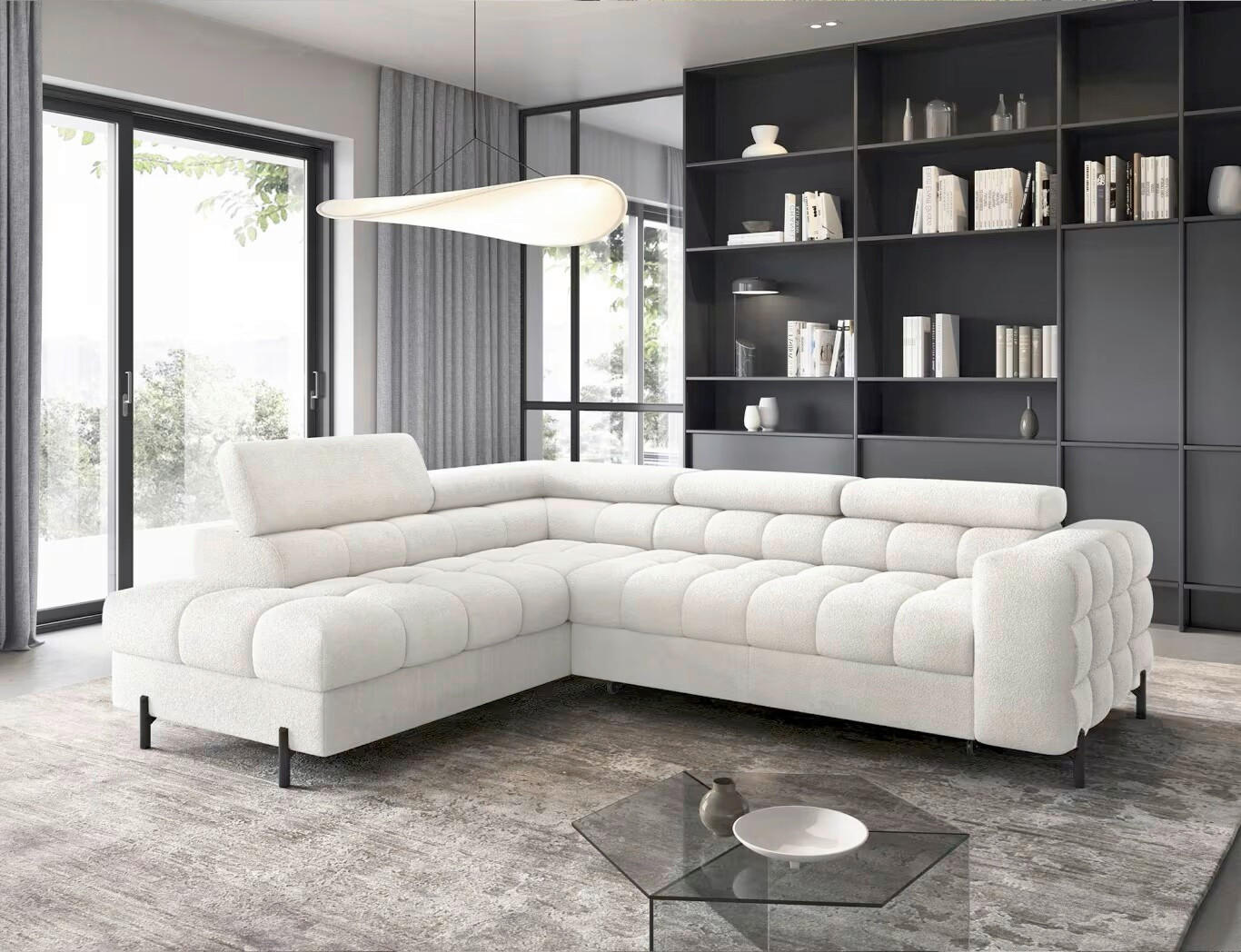 ECKSOFA  Weiß Plüsch  - Schwarz/Weiß, Design, Textil/Metall (200/276cm) - MID.YOU