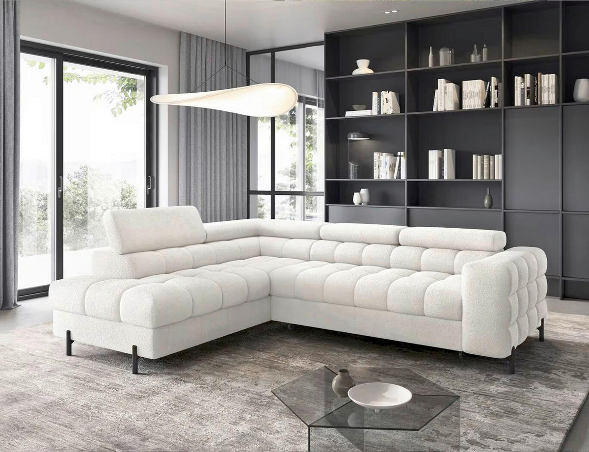 ECKSOFA  Weiß Plüsch  - Schwarz/Weiß, Design, Textil/Metall (200/276cm) - MID.YOU