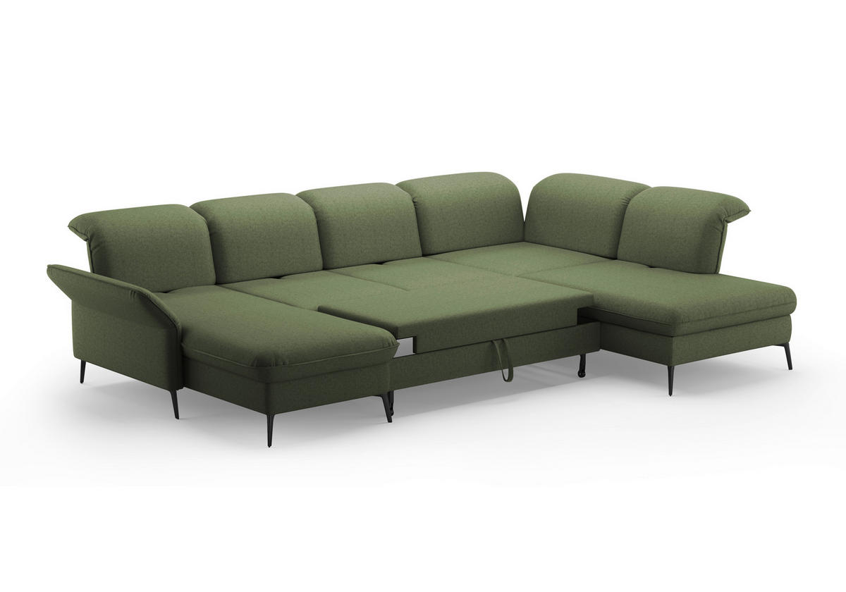 WOHNLANDSCHAFT in Flachgewebe Olivgrün  - Schwarz/Olivgrün, Konventionell, Textil/Metall (198/359/231cm) - Sit & More