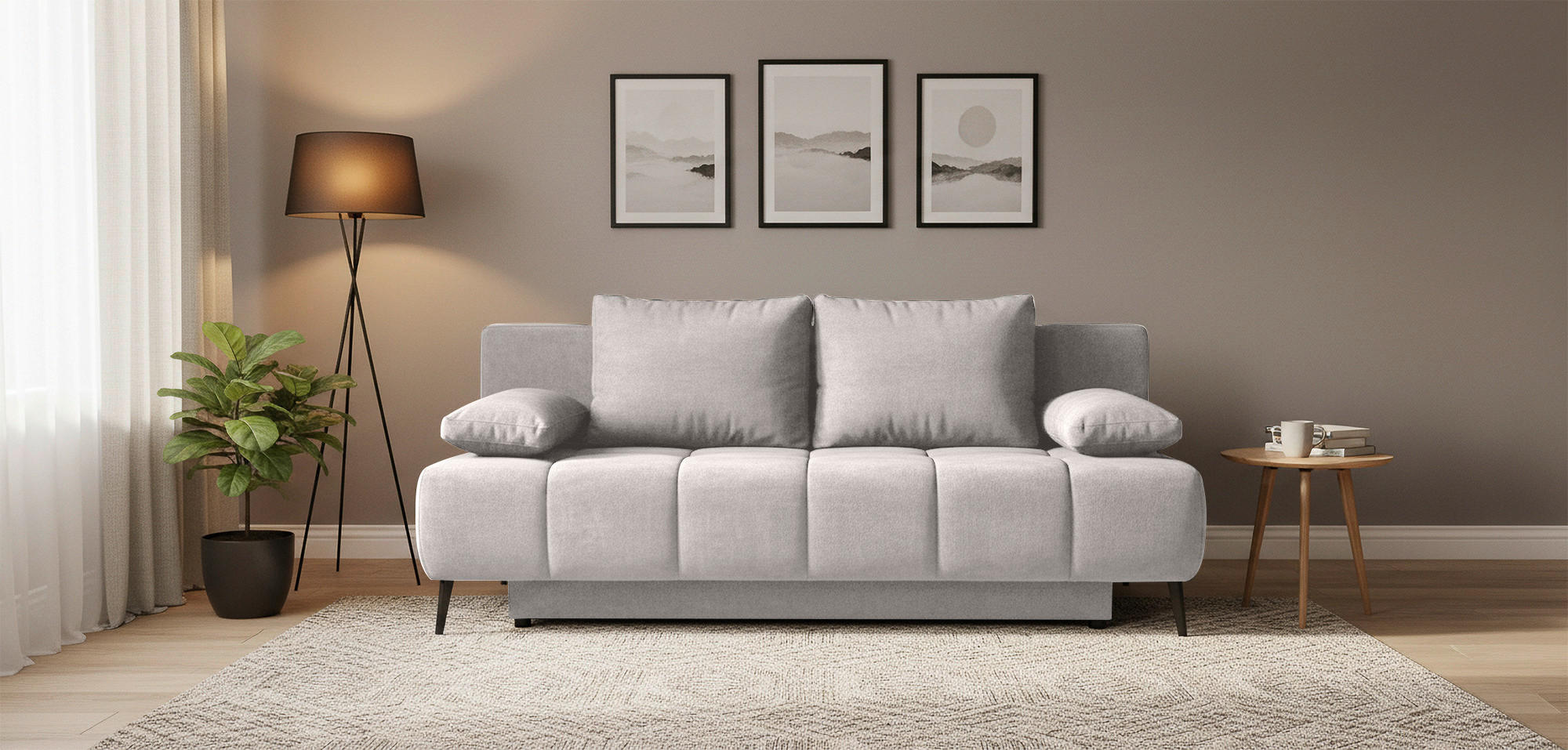 SCHLAFSOFA BOBBIO PLUS Velours Creme  inkl. Rückenkissen, Armlehnenkissen, Stauraum  - Creme/Schwarz, Design, Textil/Metall (204/90/95cm) - MID.YOU