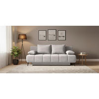 SCHLAFSOFA BOBBIO PLUS Velours Creme  inkl. Rückenkissen, Armlehnenkissen, Stauraum  - Creme/Schwarz, Design, Textil/Metall (204/90/95cm) - MID.YOU