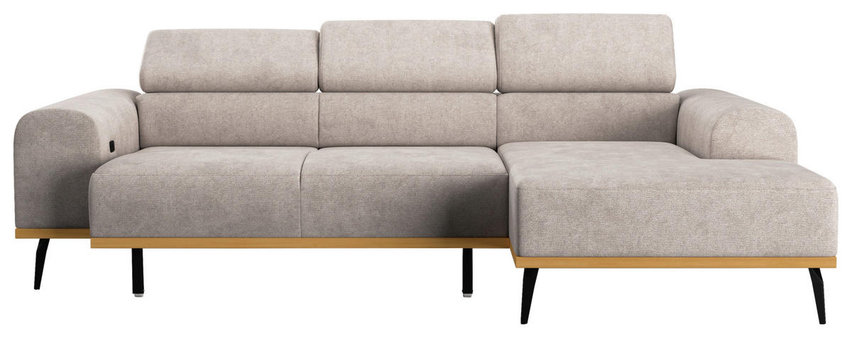 ECKSOFA Hellgrau Mikrofaser  - Hellgrau/Schwarz, KONVENTIONELL, Textil/Metall (244/157cm) - Cotta