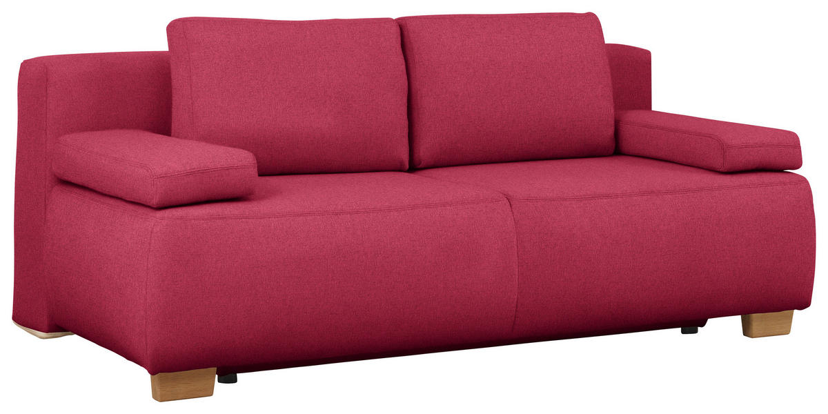 BOXSPRINGSOFA  mit Fußauswahl, Stoffauswahl, Schlafen auf Sitzhöhe, Rücken echt Webstoff Rot  - Rot/Naturfarben, Design, Holz/Textil (205/93/108cm) - Venda