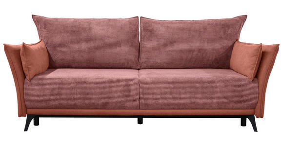 SCHLAFSOFA Cord, Flachgewebe Rosa, Altrosa Rückenkissen, Armlehnenkissen, Bettkasten, Schlaffunktion, Rücken echt, Liegefläche im Originalstoff  - Schwarz/Altrosa, KONVENTIONELL, Textil/Metall (223/72/100cm) - Carryhome