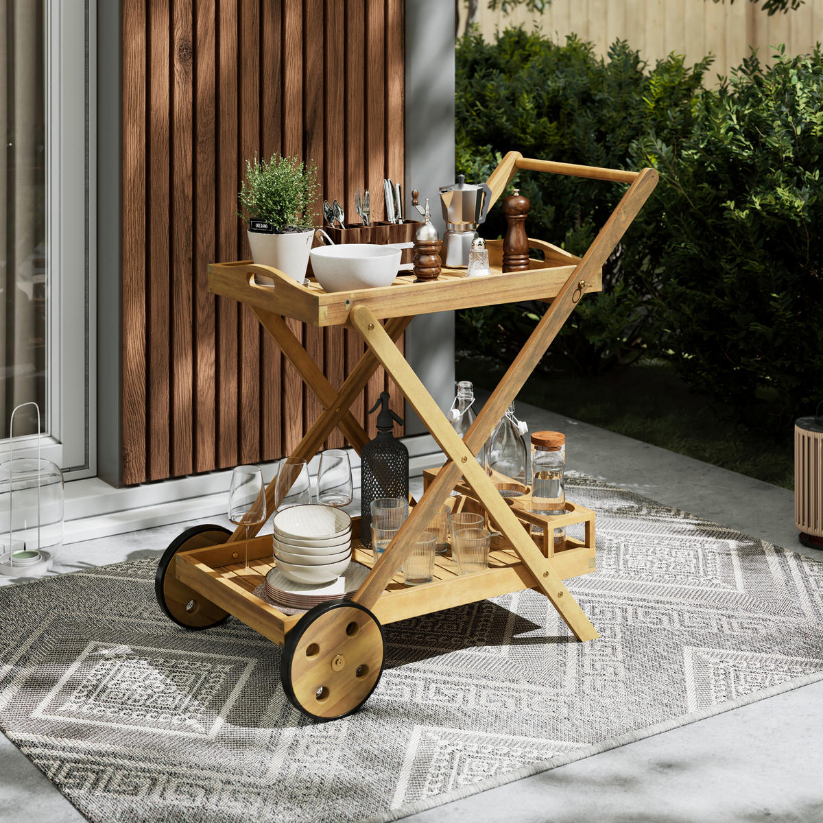 ZÁHRADNÝ SERVÍROVACÍ VOZÍK, drevo, 85/90/53 cm - farba akácie, Modern, drevo (85/90/53cm) - Ambia Garden