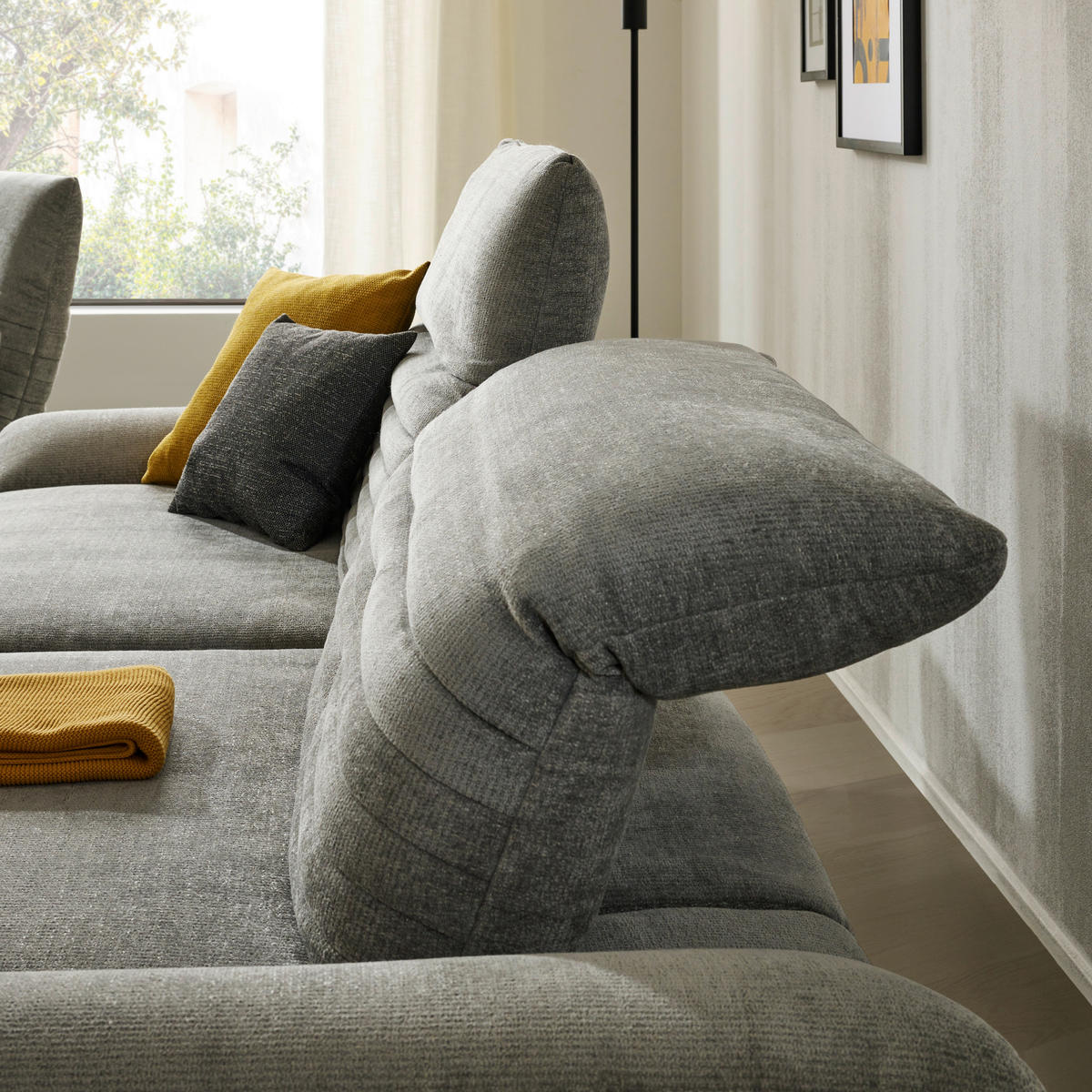 ROHOVÁ SEDAČKA, textil, šedá - šedá/černá, Design, kov/textil (280/170-195cm) - Dieter Knoll
